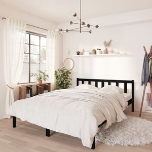 The Living Store Bedframe Hout - 140x200 cm - Geschikt voor matras van 140x200 cm - Massief grenenhout - Zwart - Montage vereist