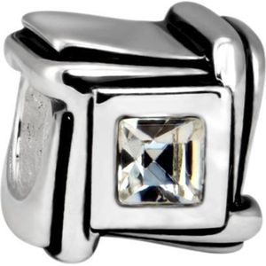 Quiges - 925 - Zilveren - Bedels -Sterling zilver - Beads - Zirkonia Vierkant Kraal Charm - Geschikt – voor - alle bekende merken - Armband Z182