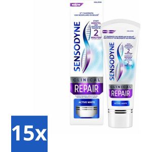 15 x Sensodyne - Tandpasta - Clinical Repair - Active White - Tandglazuur Herstellen - 75 ml - Gevoelige Tanden - Tandpasta - Whitening - Tandglazuur Herstellen - Novamin