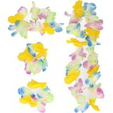 Toppers in concert - Boland Hawaii krans/slinger set - Tropische/zomerse kleuren mix blauw - Hoofd en hals slingers- Party verkleed accessoires