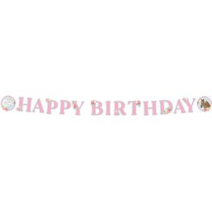 Letterslinger Happy Birthday | Thema: Paarden | Lengte: 3 meter | Kleur: Roze