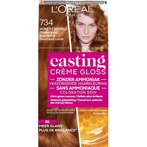 L'Oréal Paris Casting Crème Gloss Midden Goud Koperblond 734 - Semi-permanente Haarkleuring Zonder Ammoniak