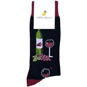 Sokkenfeest Wijn Sokken - One Size Fits All - Wijnen Met Patroon Van Een Glas Rood - Klassiek Cadeau Voor Wijn Liefhebbers - Unisex