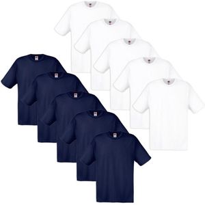 10 Fruit of the Loom Original T-shirt 100% katoen wit en marineblauw XL