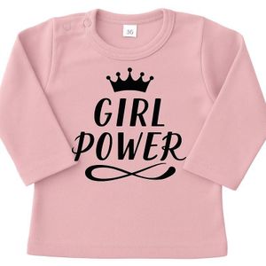 Baby T-Shirt met Tekst 'Girl Power' – Maat 68 – Roze T-Shirt – Origineel Kraamcadeau voor Jongen of Meisje – Babykleding – Lange Mouwen