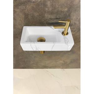 Fonteinset Wiesbaden Mini Rhea 36x18x9 cm Rechts Carrara Geborsteld Messing Goud