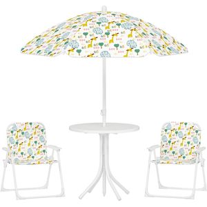Sweiko Kinderzitjeset - Tuintafel + 2 klapstoelen - Met parasol - Wit
