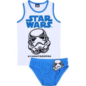 Wit jongens t-shirt + blauw STAR WARS Disney slipje