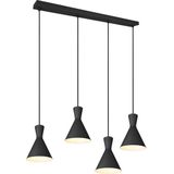 LED Hanglamp - Trion Ewomi - E27 Fitting - 4-lichts - Rechthoek - Mat Zwart - Aluminium