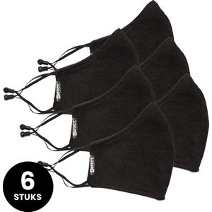 6-pack SAFECT Zwarte wasbare mondkapjes - 100% organisch katoenen mondmaskers