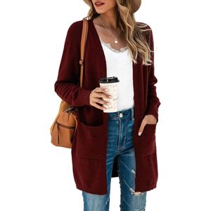 Women's knitted cardigan, long, lightweight cardigan, long sleeves, open front, knitted sweater, plain leisure cardigan, outerwear with