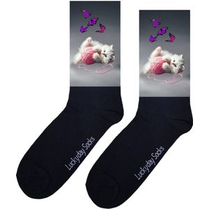 Kitten - Opkikkertje - Grappige sokken - Valentijn cadeau - Verjaardag cadeau - Kerst cadeau - Wol - Grappige sokken - Leuke sokken - Vlinders - Witte Kat - Poes - Vrolijke sokken - Kerst sokken - Vaderdag - Moederdag - Socks maken Happy - 37-44