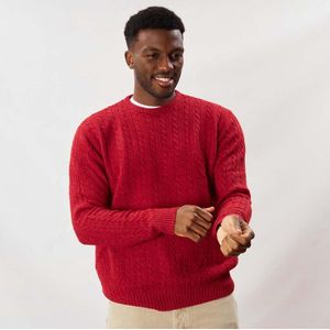 Osborne Knitwear Trui met dunne kabels en ronde hals - Lamswol - Poppy Melange - 3XL