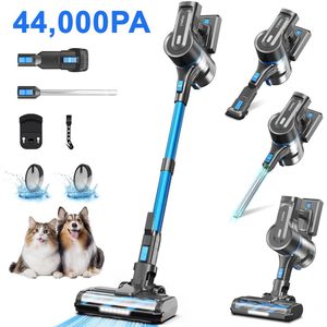 Steelstofzuiger Draadloos - Steelstofzuiger - 6-in-1 - 44000 Pa-2500 mAh Accu-350W Steelstofzuigers -60 Minuten-1,2 L Stofbak - Draadloze Stofzuigers - voor Tapijten en Harde Vloere & Licht -Blauw