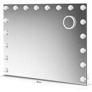 Mirlux Hollywood Make Up Spiegel LED Verlichting - Bluetooth Speakers - 10x Zoom - Ophangbaar - Wit - 80x60cm