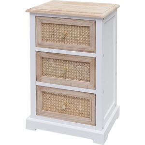 Ladekast MCW-K87, ladekast Kast, hout rotan 63x40x28cm ~ wit, natuurlijke kleur