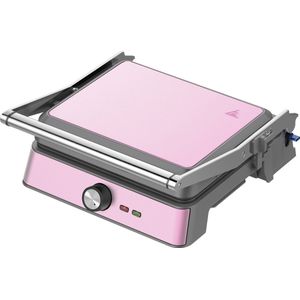 Westinghouse Retro Contactgrill – Panini Grill & Tosti Apparaat – 180° Openklapbaar – 29x24 cm – Instelbare Temperatuur – 2200W – Roze