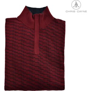 Chris Cayne fijn gebreide schipperstrui rood - maat XL - heren trui XL - kleur bordeaux/donkerblauw - structuur - heren pullover met korte rits - herenmode - herenkleding - gebreid