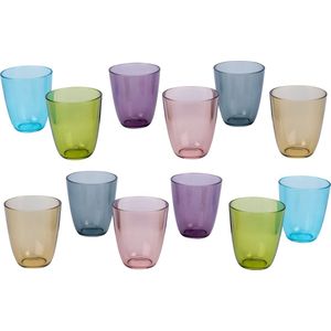 12x Cosy&Trendy Moments Streetfood Waterglazen/Drinkglazen - 31 cl - Tumbler - Gekleurd - Multi-Colour