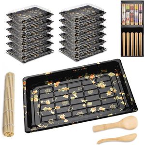 20-delige sushi set met serveerschalen, eetstokjes, rijstspatel en mat