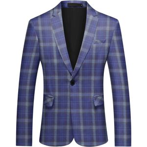 Allthemen Heren Geruit Blazer met Enkelsnoer - Middenachter split - L