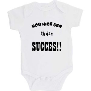 100% katoenen Romper ""Hier ben ik dan SUCCES!!"" Unisex Katoen Wit/zwart 56/62