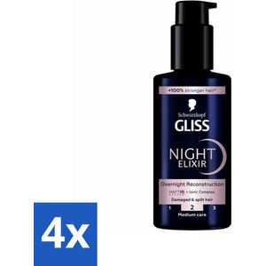 Gliss - Haarserum - Night Elixer Overnight Reconstruction - Tegen Gespleten Haarpunten - 100 ml - Voordeelverpakking - 4 stuks