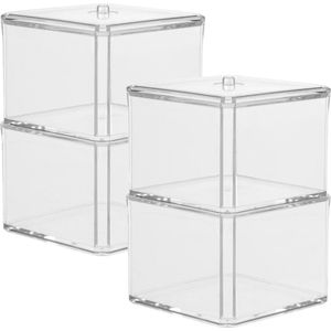 Set van 2x stuks dubbele houder/box 9,5 x 17 cm van kunststof - Wattenstaafjes/watjes opbergen - Make-up organizer