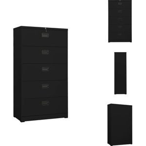 vidaXL Archiefkast Staal - 90 x 46 x 164 cm - 5 Lades - Zwart - Met Slot - Kast