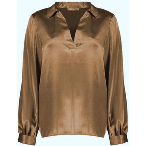 Geisha - 53860-14 - Dames Shirt - Brown - Lange Mouwen