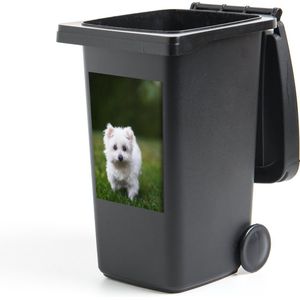 Container sticker Maltezer - Maltezer hond op een grasveld - 40x60 cm - kliko sticker - weerbestendige containersticker