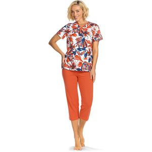 Ascafa Pyjama 'Graphical Blossom' - Dames Nachtmode - Korte Mouw - Oranje - Maat 42