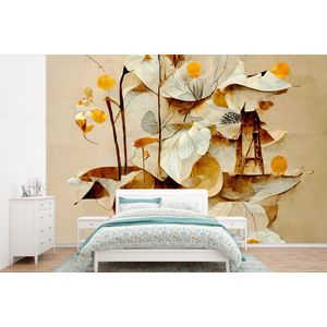 Bloemen - Wit - Planten - Vintage - Behangpapier