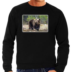 Dieren sweater met beren foto - zwart - voor heren - natuur / beer cadeau trui - kleding / sweat shirt M