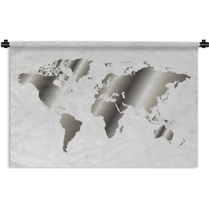Wandkleed Trendy wereldkaarten - Zwart-wit beeld van een wereldkaart met marmeren achtergrond Wandkleed katoen 120x80 cm - Wandtapijt met foto