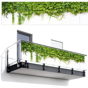 Balkonscherm 300x75 cm - Balkonposter Klimop - Groene bladeren - Muur - Wit - Balkon scherm decoratie - Balkonschermen - Balkondoek zonnescherm