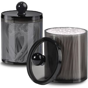 Wattenstaafjeshouder en Cosmetica-organizer - Transparant Zwart Design - Multifunctionele Dispenser voor Badkamer en Keuken