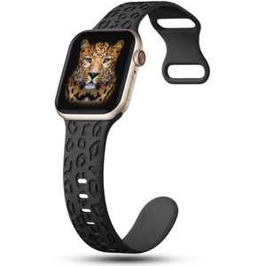 YONO Leopard Bandje geschikt voor Apple Watch - 45/44/42 mm - Siliconen Armband - Zwart