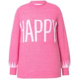 Angel of Style - Dames - Trui HAPPY-statement lange ballonmouwen - Hibiscusrood - Maat 42+