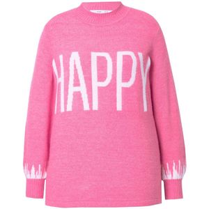 Angel of Style - Dames - Trui HAPPY-statement lange ballonmouwen - Hibiscusrood - Maat 42+