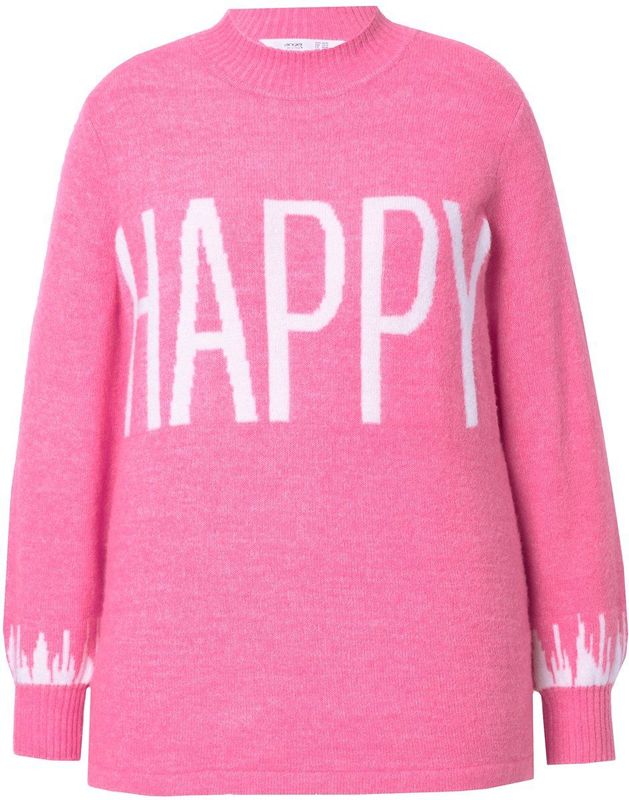 Angel of Style - Dames - Trui HAPPY-statement lange ballonmouwen - Hibiscusrood - Maat 42+