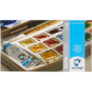 Van Gogh Aquarelverf set in kunststof etui met 18 kleuren in halve Napjes en 2 kleuren in tubes van 10 ml