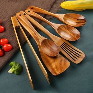 Dutchers® 6-delige Houten Spatel set - Spatels - Soeplepel - Keukentang - Antiaanbakpan - Keuken lepel - Kookgerei - Wokspatels - Keukenaccessoires