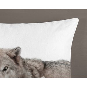 Good Morning Dekbedovertrek ""wolven in de sneeuw"" - Zand - (200x200/220 cm) - Katoen Flanel