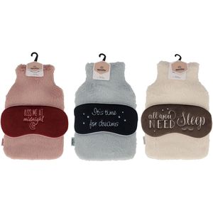 Apollo - Set Hoes Warmwaterkruik En Oogmasker Met Quote 3-pack - Teddy - Oudroze/Beige/Lichtgrijs - One Size