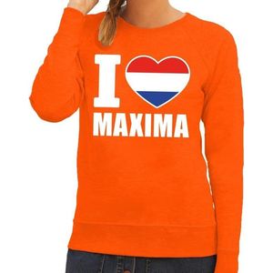 Oranje I love Maxima sweater / trui dames - Oranje Koningsdag/ supporter kleding L
