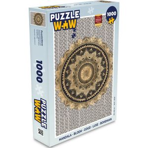 Puzzel Mandala - Bloem - Goud - Luxe - Bohemian - Legpuzzel - Puzzel 1000 stukjes volwassenen