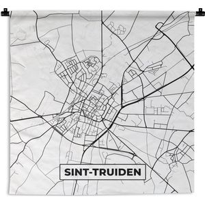 Wandkleed - Wanddoek - Stadskaart – Plattegrond – België – Zwart Wit – Sint Truiden – Kaart - 180x180 cm - Wandtapijt