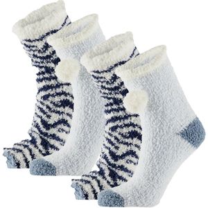 Apollo Kindersokken - 2 pack - blauw/wit - maat 36/41 - pluche - warm