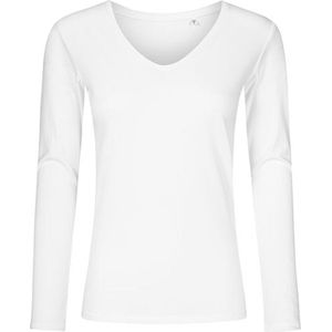 Women's V-hals T-shirt met lange mouwen White - XL